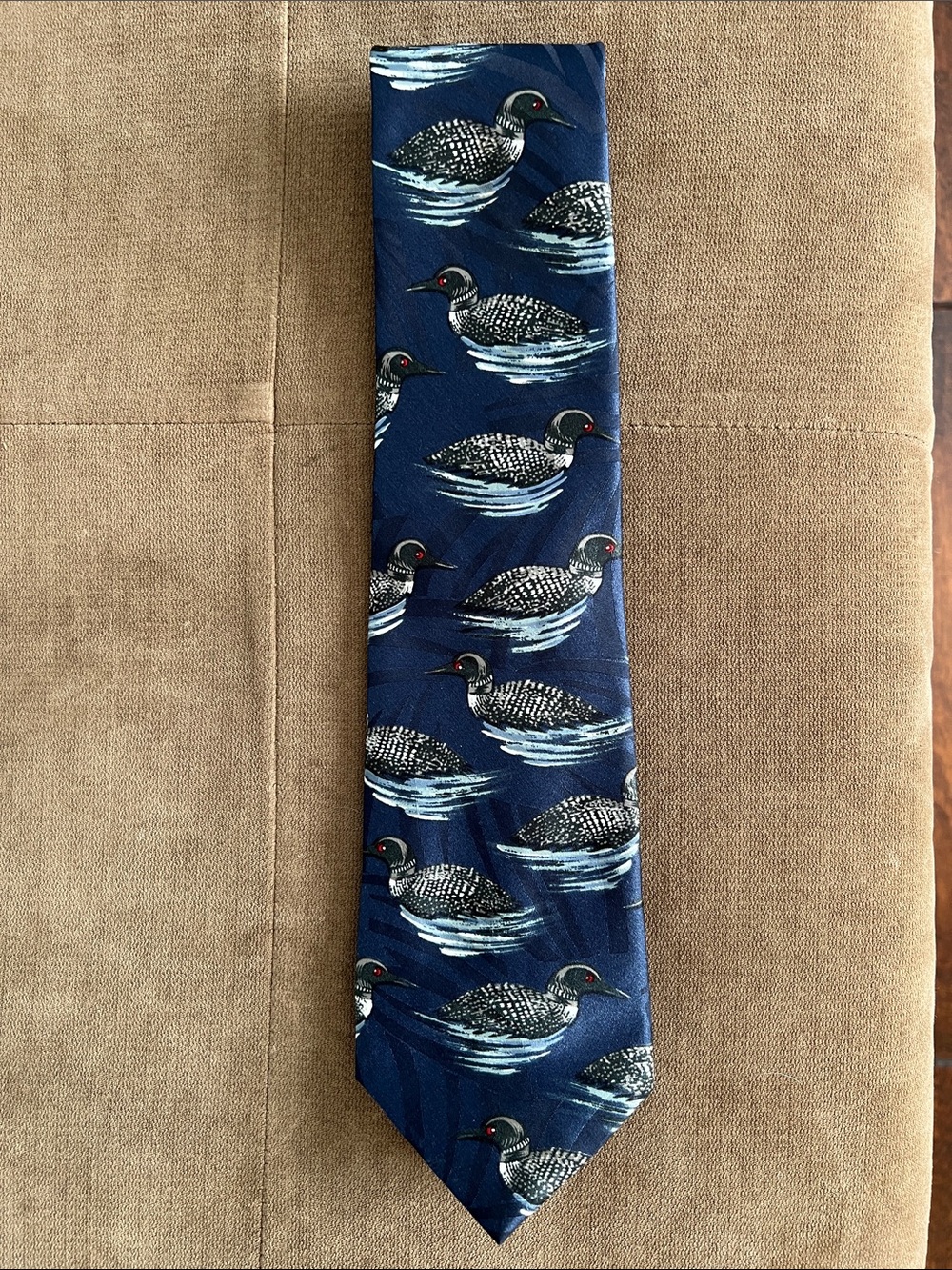 Men's Vintage Blue & White Loon Print Tie